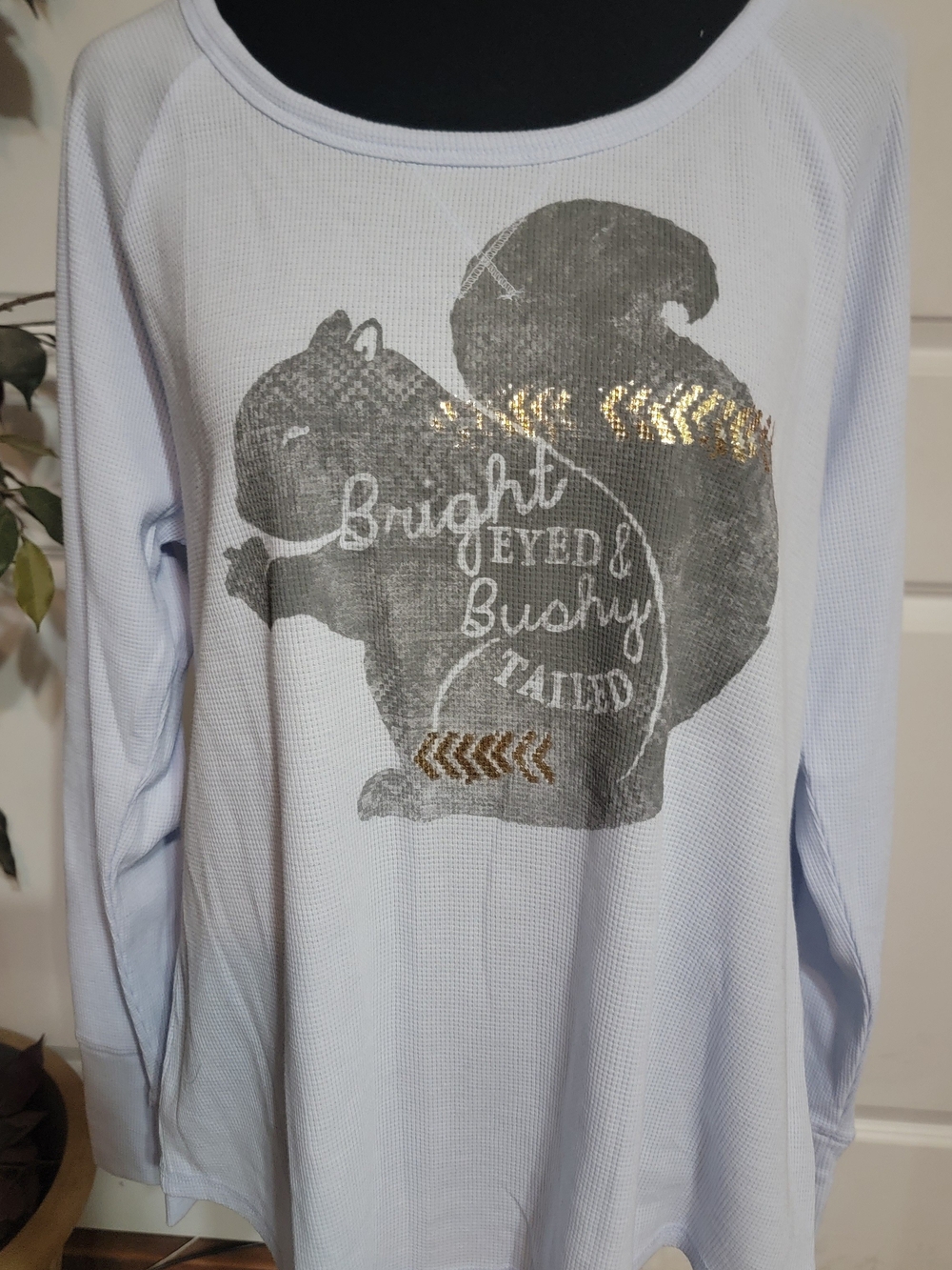 Sonoma Light Blue Long Sleeve Graphic Thermal Top with Gold Accent